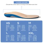 picture of foot pressure relief insole with a size chart