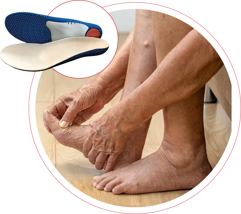 hand grabbing a foot with the insole overlayed